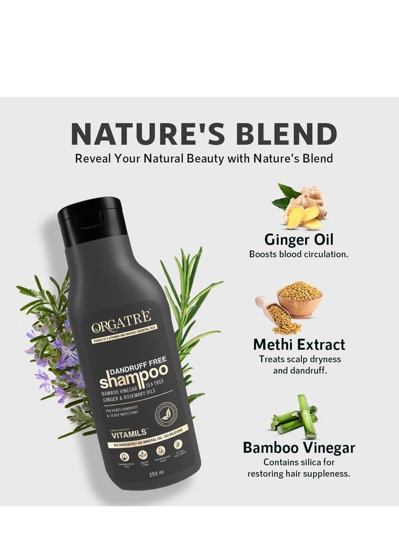 Healthstar Orgatre Dandruff Free Shampoo For Men and Women| With Tea Tree, Ginger, Rosemary Oil, And Vitamils - Soothes Scalp - For All Hair Types, No Dryness, 250 Grams  - Image 3