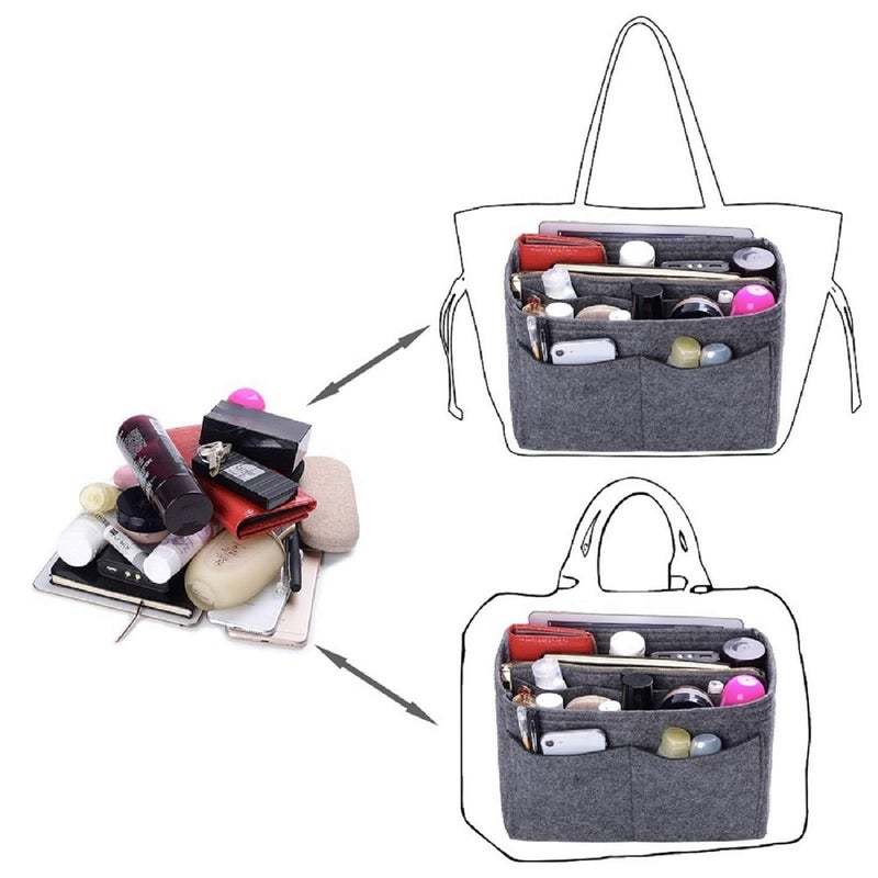 ZTUJO Purse Organizer Insert, Felt Bag Organizer with Metal Zipper, Handbag & Tote Shaper, For Speedy Neverfull Tote, 7 Sizes(Large, Grey) - Image 4