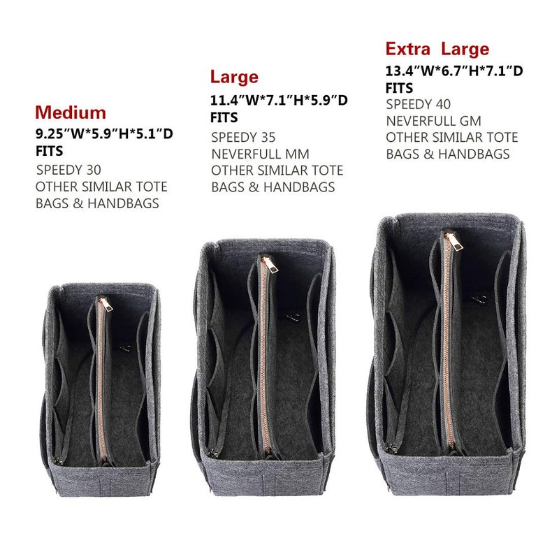 ZTUJO Purse Organizer Insert, Felt Bag Organizer with Metal Zipper, Handbag & Tote Shaper, For Speedy Neverfull Tote, 7 Sizes(Large, Grey) - Image 2