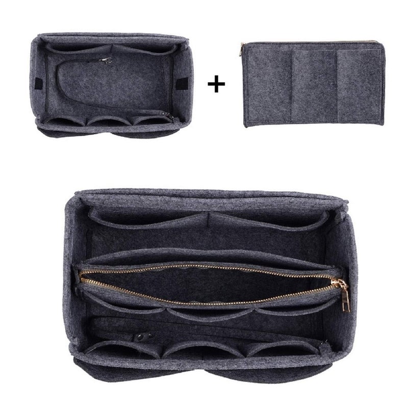 ZTUJO Purse Organizer Insert, Felt Bag Organizer with Metal Zipper, Handbag & Tote Shaper, For Speedy Neverfull Tote, 7 Sizes(Large, Grey) - Image 5