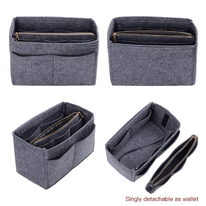 ZTUJO Purse Organizer Insert, Felt Bag Organizer with Metal Zipper, Handbag & Tote Shaper, For Speedy Neverfull Tote, 7 Sizes(Large, Grey) - Image 3