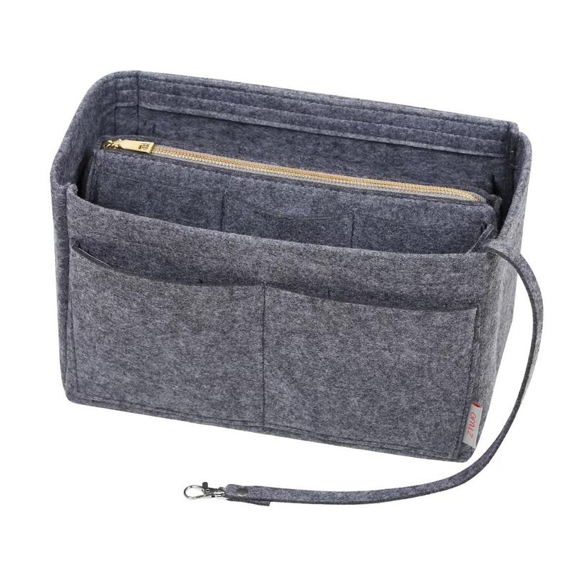 ZTUJO Purse Organizer Insert, Felt Bag Organizer with Metal Zipper, Handbag & Tote Shaper, For Speedy Neverfull Tote, 7 Sizes(Large, Grey) - Image 1