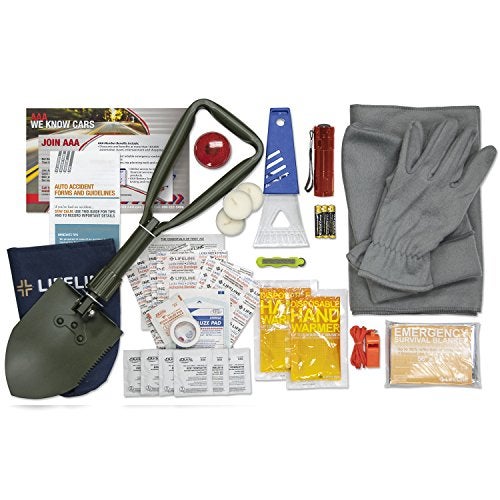 Lifeline 4390 AAA Severe Weather Emergency Road Safety Kit - 66 Pieces - Featuring Emergency Folding Shovel, Fleece Set, Fire Starter, Flashlight and More - Image 1