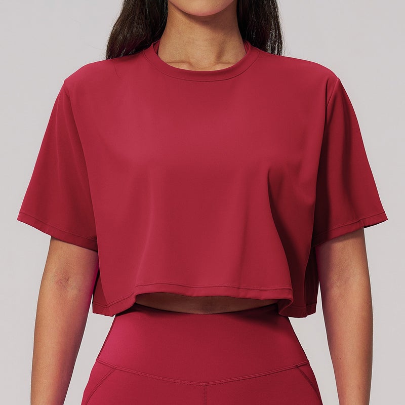 Women's Loose Fit Yoga T-Shirt Short Sleeve Crop Top Round Neck Breathable Athletic Running Gym Top