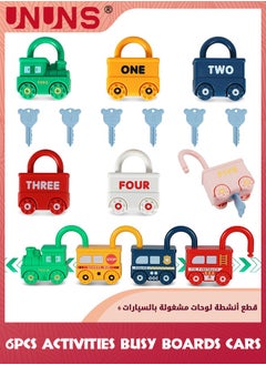 UNUNS Montessori Educational Learning Games,6Pcs Toddler Lock And Key Toys,Toddlers Activities Busy Boards Cars,Matching Sorting Toys,Preschool Sensory Gifts For Baby Boys Girls 3 6 18+Months  - Image 1