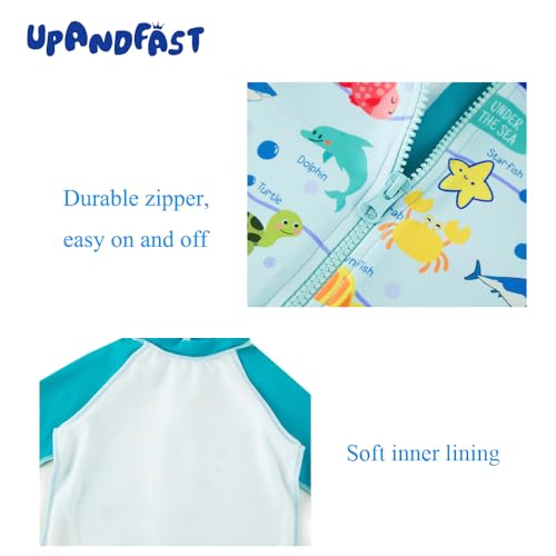 upandfast Baby/Toddler Swimsuit UPF 50+ Sun Protection One Piece Zipper Bathing Suit with Sun Hat Infant Beach Swimwear (Marine Life,12-18 Months) - Image 3