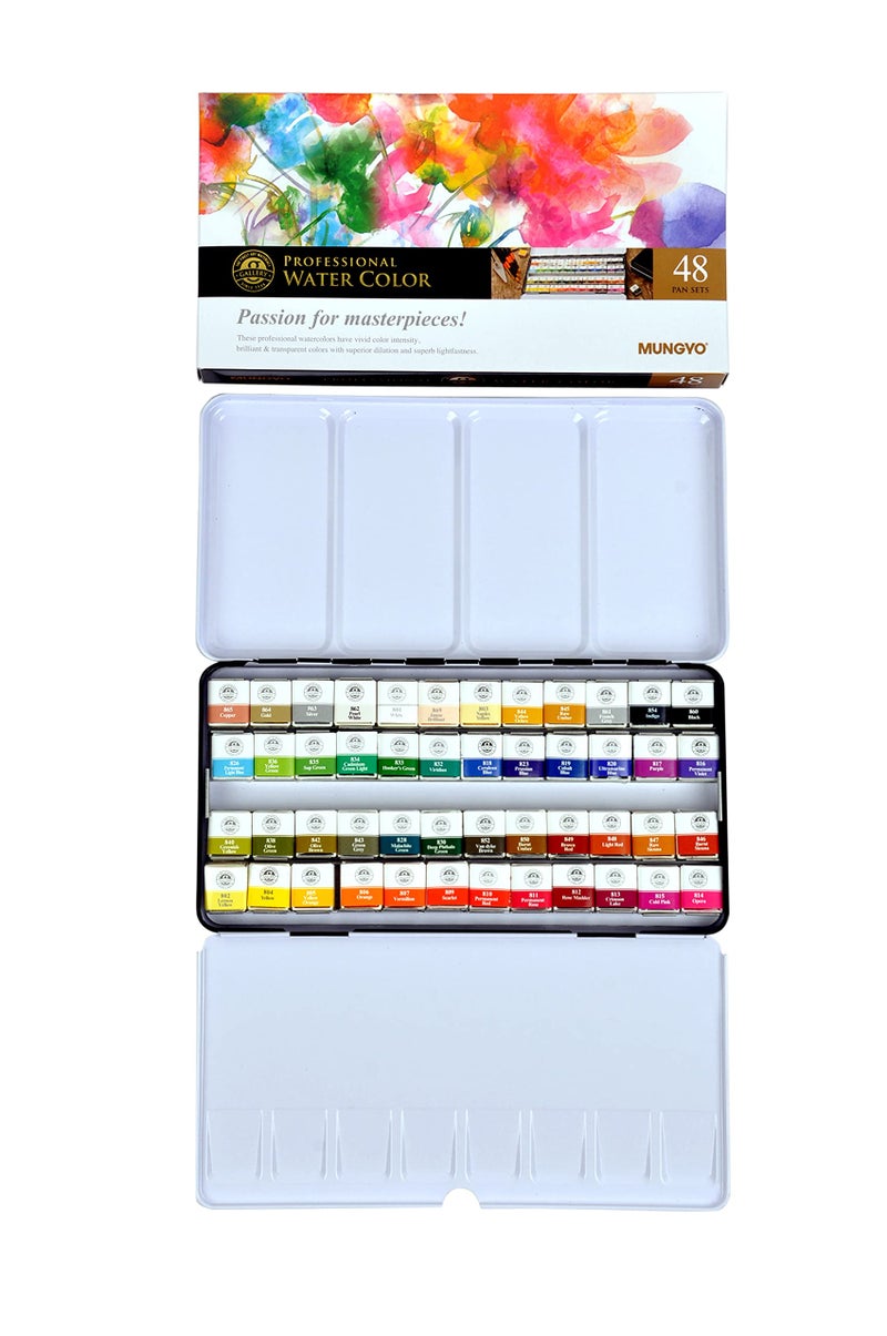 Mungyo Professional Half Pan Size Water Colors Set in Tin Case/Integral Mixing Palette in The lid (48 Colors) - Image 2