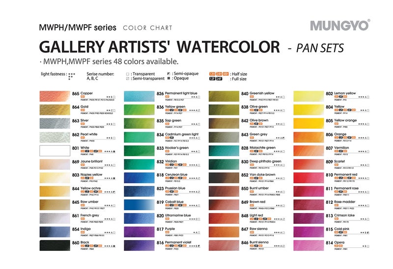 Mungyo Professional Half Pan Size Water Colors Set in Tin Case/Integral Mixing Palette in The lid (48 Colors) - Image 3