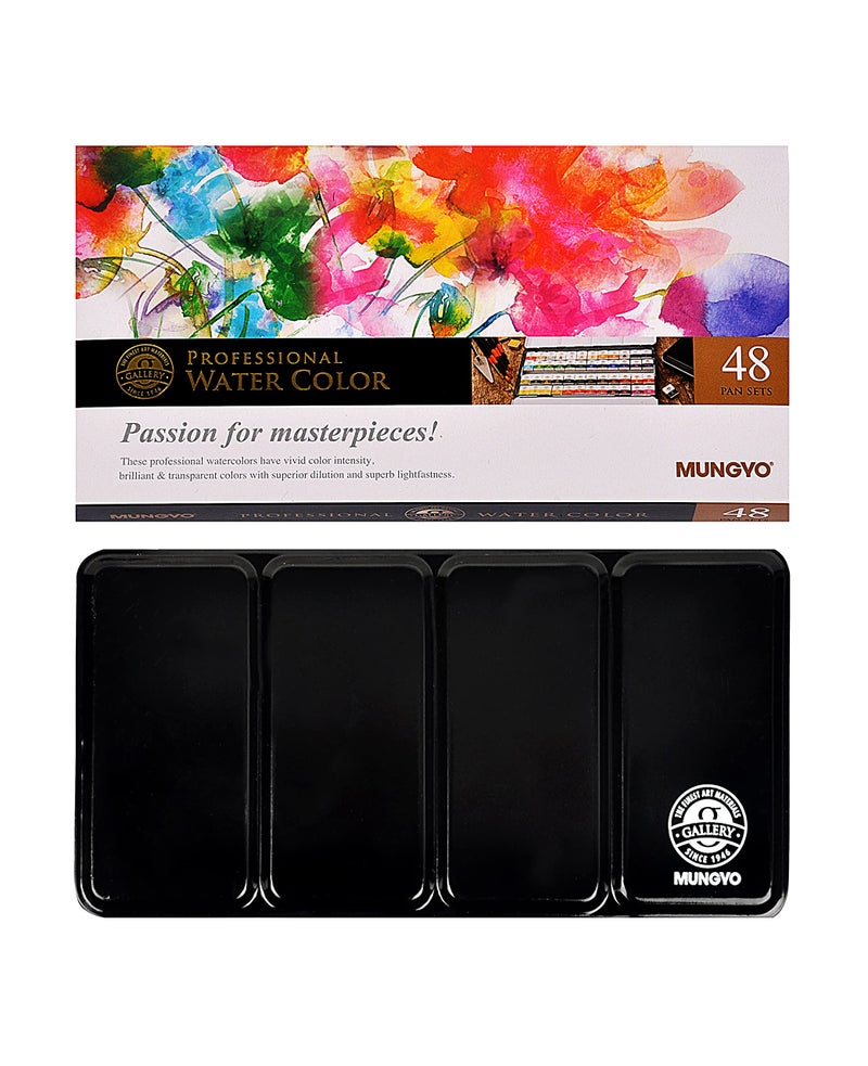 Mungyo Professional Half Pan Size Water Colors Set in Tin Case/Integral Mixing Palette in The lid (48 Colors) - Image 1