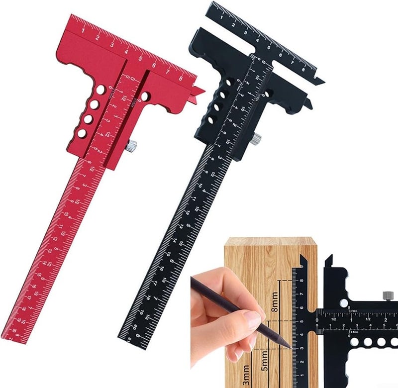 T Shaped Aluminum Alloy Woodworking Scriber Marking Gauge With Sliding Ruler For Precision Layout Work Red - Image 5