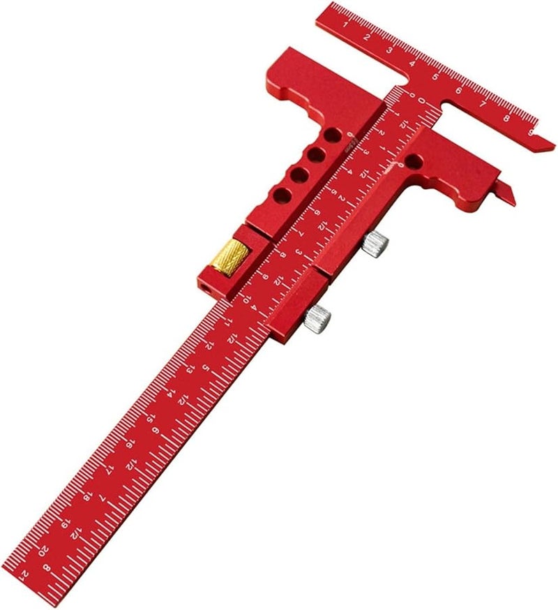 T Shaped Aluminum Alloy Woodworking Scriber Marking Gauge With Sliding Ruler For Precision Layout Work Red - Image 1