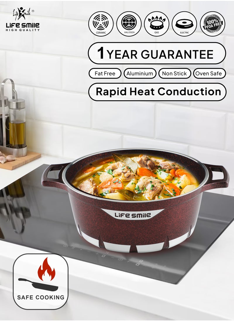 Life Smile - Cookware Set 8 pieces - Pots set Oven Safe, Granite Non Stick Coating 100% PFOA FREE, Die Cast aluminum Cooking Set include Casseroles And Silicone Utensils|24/28/32CM| - Image 1