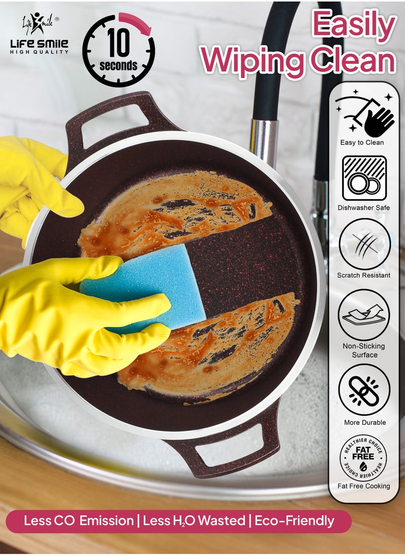 Life Smile - Cookware Set 8 pieces - Pots set Oven Safe, Granite Non Stick Coating 100% PFOA FREE, Die Cast aluminum Cooking Set include Casseroles And Silicone Utensils|24/28/32CM| - Image 1
