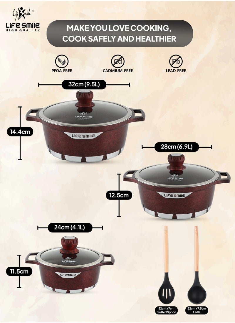Life Smile - Cookware Set 8 pieces - Pots set Oven Safe, Granite Non Stick Coating 100% PFOA FREE, Die Cast aluminum Cooking Set include Casseroles And Silicone Utensils|24/28/32CM| - Image 1