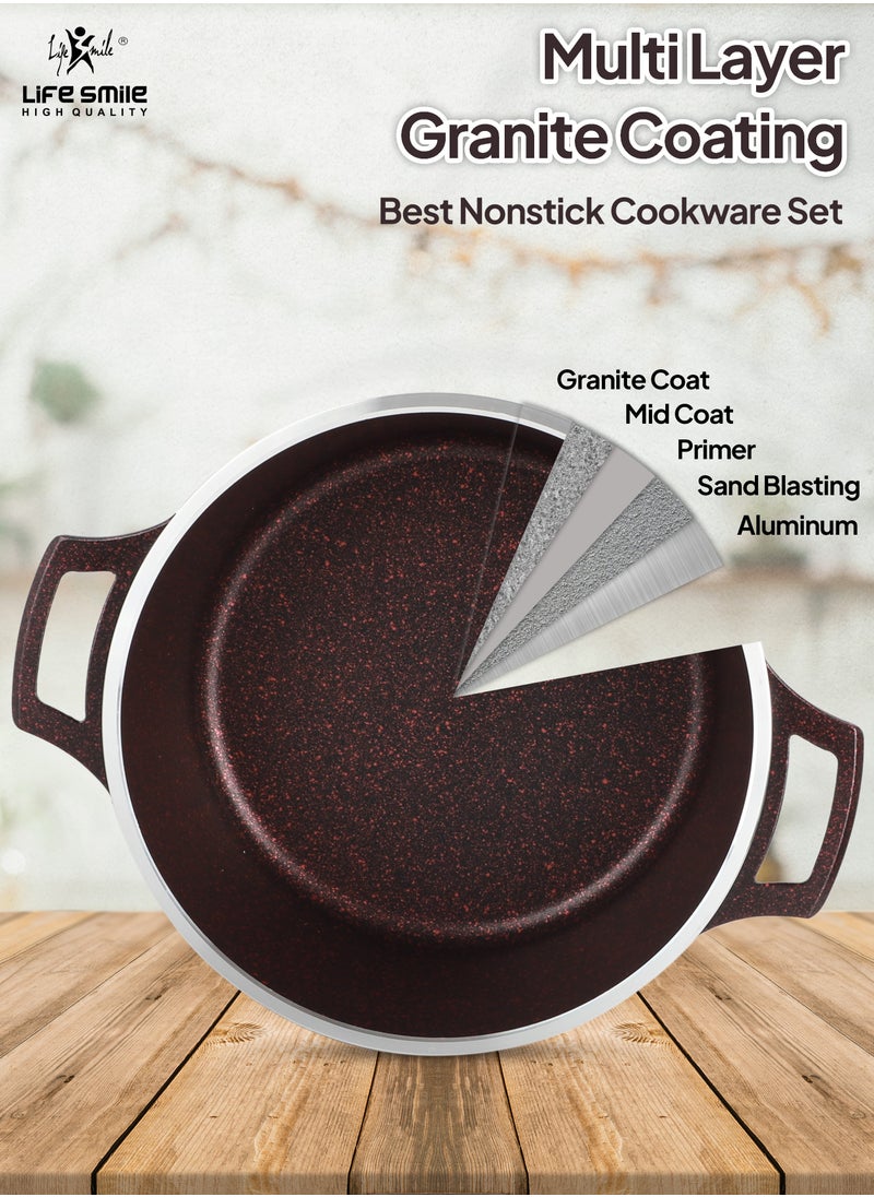 Life Smile - Cookware Set 8 pieces - Pots set Oven Safe, Granite Non Stick Coating 100% PFOA FREE, Die Cast aluminum Cooking Set include Casseroles And Silicone Utensils|24/28/32CM| - Image 1