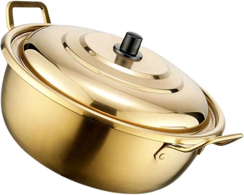 وعاء رامن من الفولاذ المقاوم للصدأ على الطريقة الكورية مع مقبضين مزدوجين لطهي النودلز واليخنات - Image 1