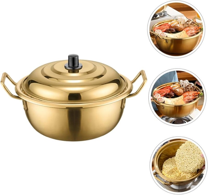 وعاء رامن من الفولاذ المقاوم للصدأ على الطريقة الكورية مع مقبضين مزدوجين لطهي النودلز واليخنات - Image 3