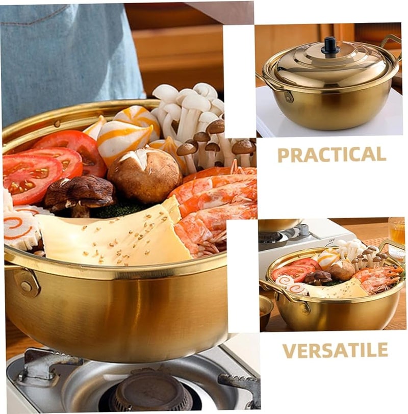 وعاء رامن من الفولاذ المقاوم للصدأ على الطريقة الكورية مع مقبضين مزدوجين لطهي النودلز واليخنات - Image 5