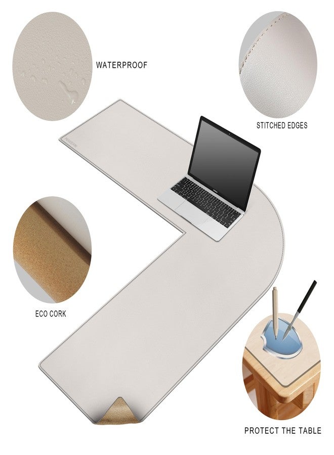 MAIDERN Corner Desk Mat, Leather & Cork, 100 x 100 x 33 cm, Double-Sided Table Mat, L-Shaped Extra Large Mouse Mat, Waterproof Desk Protection, Office and Home Table Mat (Cream) - Image 3