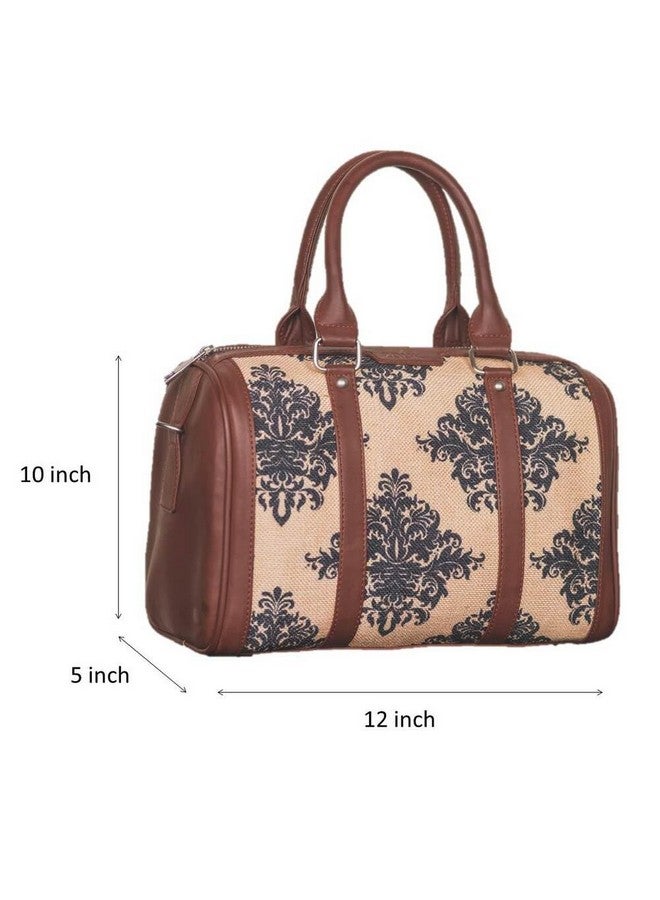 ZOUK حقائب يد نسائية مصنوعة يدويًا من الجلد النباتي بنقشة بيج مع مقبضين مزدوجين وحزام قابل للفصل - نقشة مغولية - Image 3