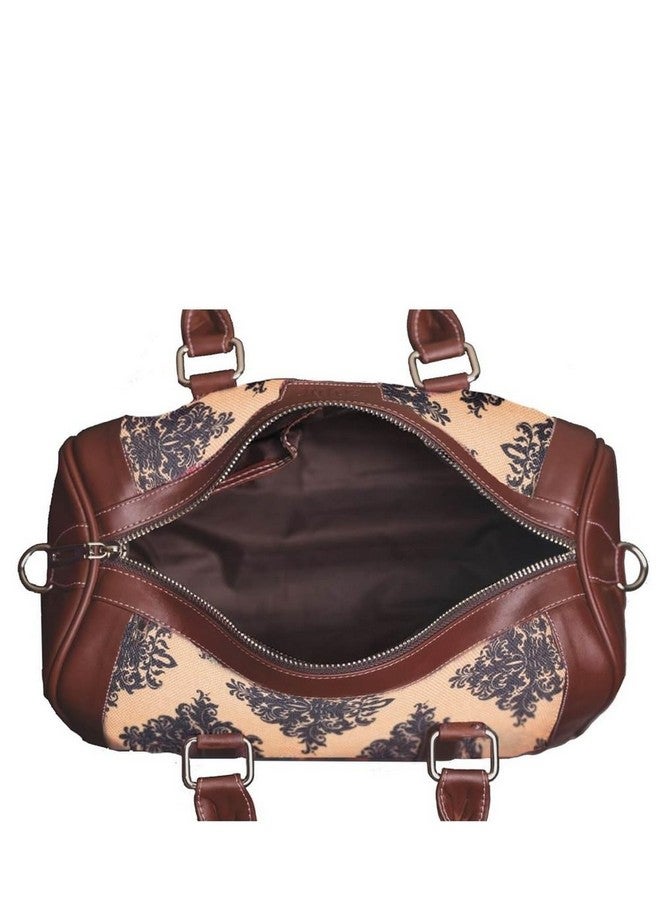 ZOUK حقائب يد نسائية مصنوعة يدويًا من الجلد النباتي بنقشة بيج مع مقبضين مزدوجين وحزام قابل للفصل - نقشة مغولية - Image 5