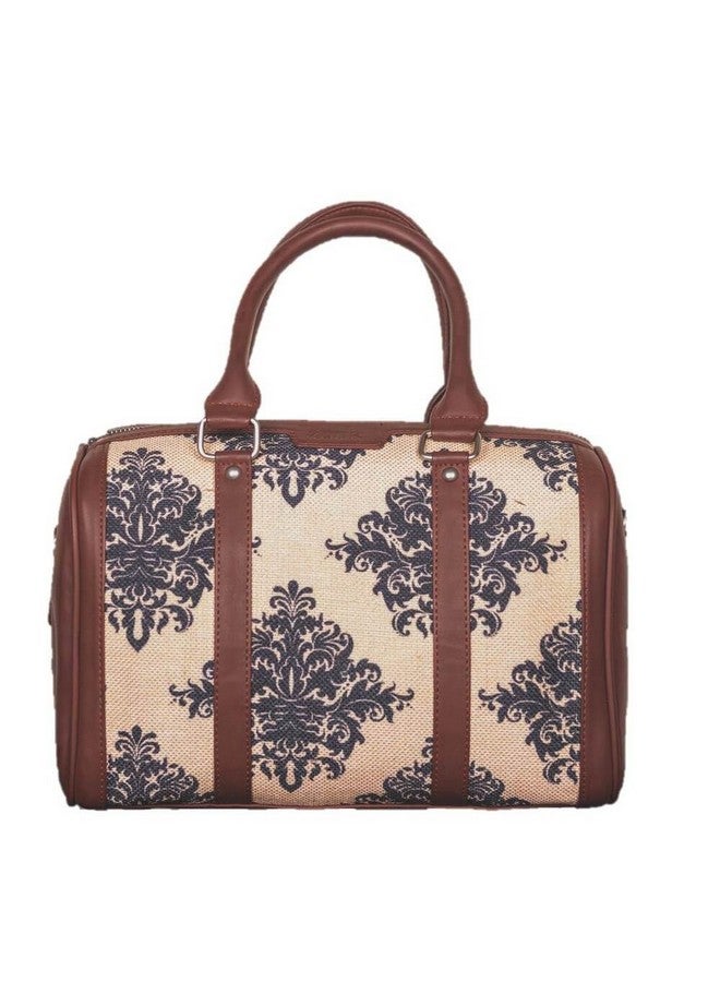 ZOUK حقائب يد نسائية مصنوعة يدويًا من الجلد النباتي بنقشة بيج مع مقبضين مزدوجين وحزام قابل للفصل - نقشة مغولية - Image 4