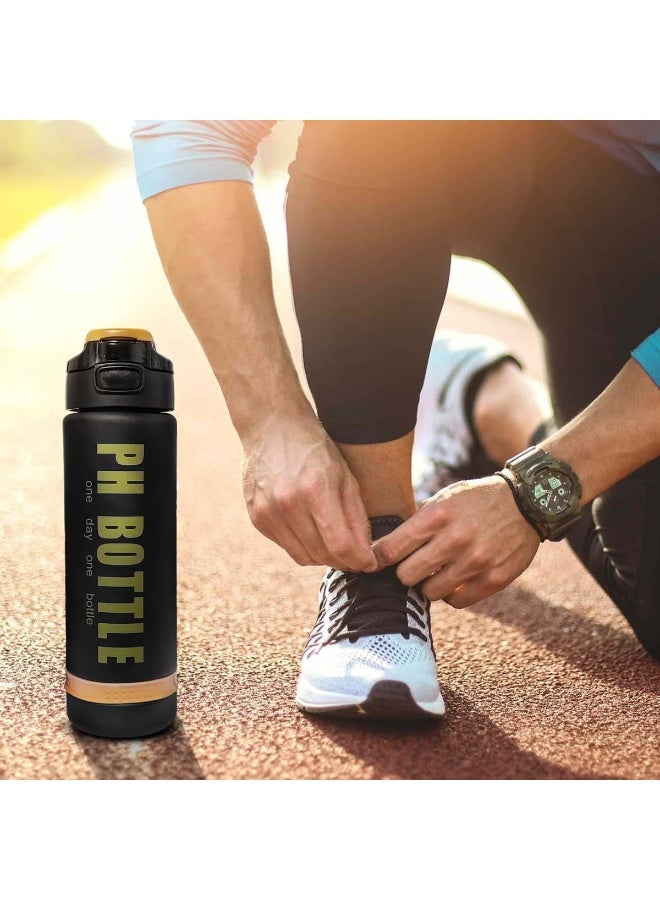 هابي هوم زجاجة مياه رياضية سعة 1 لتر خالية من البيسفينول A، محمولة ومضادة للتسرب مع مؤشرات وقت تحفيزية، فتحة فم واسعة وتنظيف سهل، مصنوعة من مادة متينة مقاومة للكسر، مثالية للرياضة والجيم وركوب الدراجات والتنزه والتخييم والعمل والمدرسة، قابلة لإعادة الاستخدام وصديقة للبيئة للحفاظ على الترطيب طوال اليوم- لون أسود - Image 2