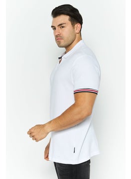 Threadbare Men Regular Fit Stripe Short  Sleeves Polo, White  - Image 3