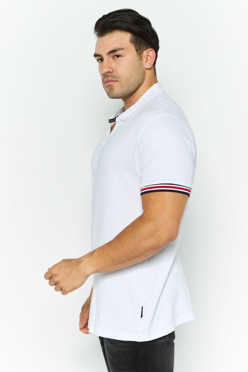 Threadbare Men Regular Fit Stripe Short  Sleeves Polo, White - Image 3
