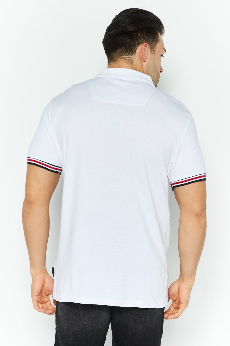 Threadbare Men Regular Fit Stripe Short  Sleeves Polo, White - Image 4
