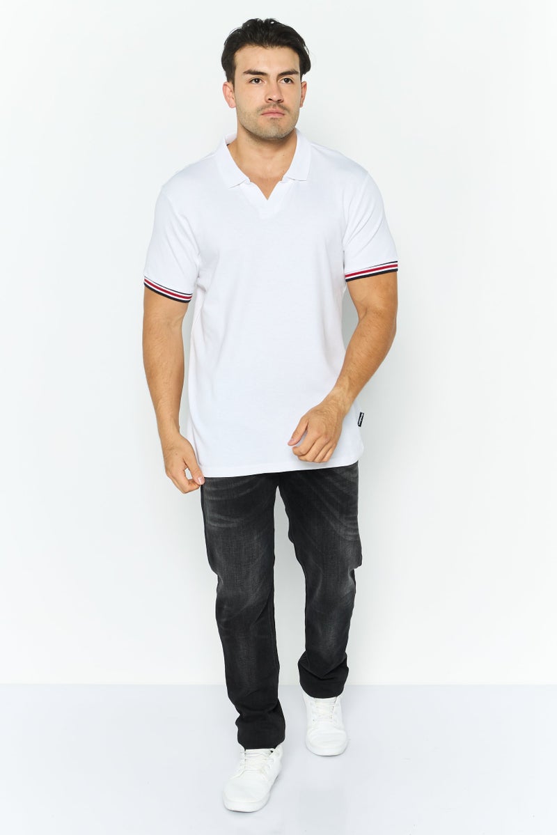 Threadbare Men Regular Fit Stripe Short  Sleeves Polo, White - Image 2