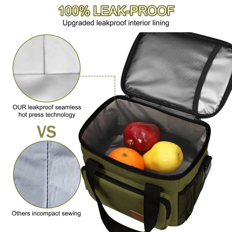 Femuar Lunch Bags for Women/Men, Insulated Lunch Bag for Work Office Picnic - Large Lunch Cooler Bag Leakproof Lunch Box with Adjustable Shoulder Strap for Adults - Army Green - Image 3
