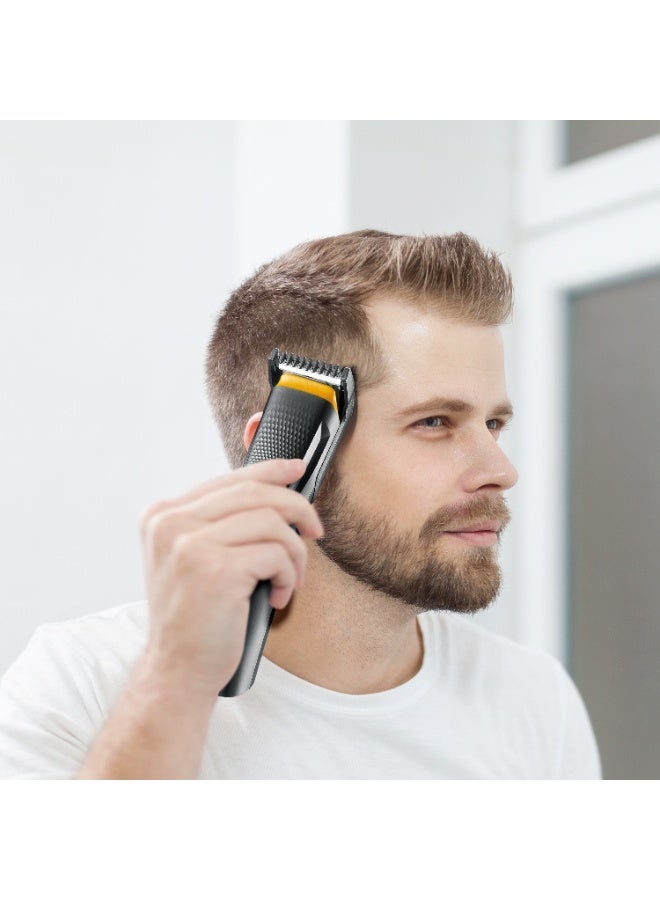 إتش تي سي ماكينة تشذيب الشعر واللحية الاحترافية اللاسلكية بشفرة T وتصميم عصري ، شحن USB + Type-C، لون رمادي مع تفاصيل صفراء - موديل AT-509 للرجال - Image 4