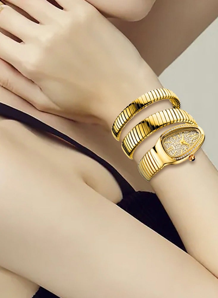 MISS FOX MISSFOX Watch For Women Luxury Gold Snake Waterproof Relogio Feminion Fashion Bling Diamond Ladies Wrist Watches Quartz WristWatch Waterproof AAA Clock Lady Hot Gift - Image 2