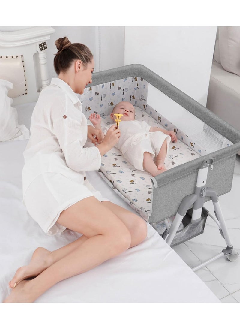 ORiTi - Baby Bassinet bed With Large Storage Basket, Side Mesh Portable Infant Travel Crib,Adjustable Height Soft Mattress with Swivel Wheels mosquito net - Image 1