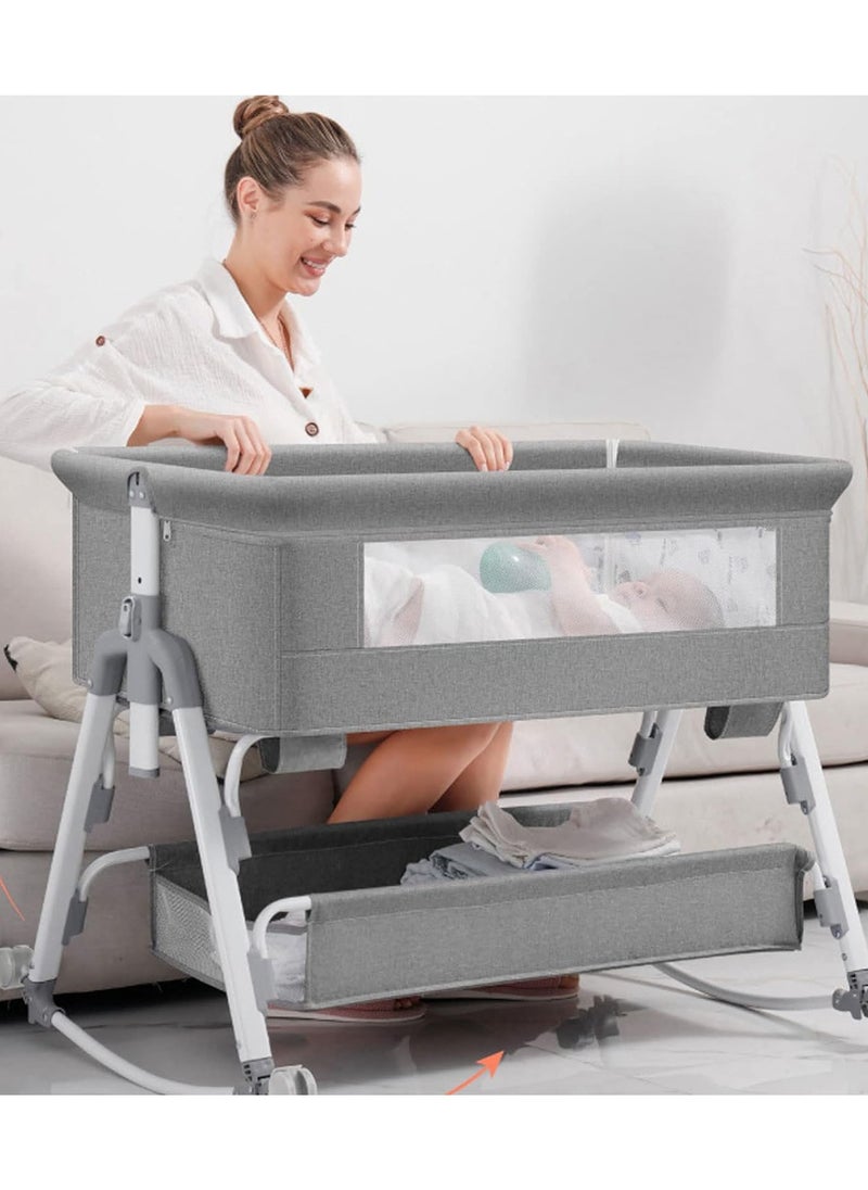 ORiTi - Baby Bassinet bed With Large Storage Basket, Side Mesh Portable Infant Travel Crib,Adjustable Height Soft Mattress with Swivel Wheels mosquito net - Image 1