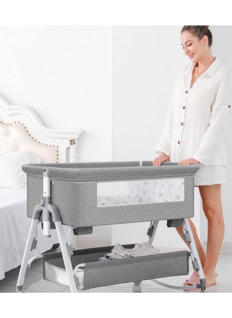 ORiTi - Baby Bassinet bed With Large Storage Basket, Side Mesh Portable Infant Travel Crib,Adjustable Height Soft Mattress with Swivel Wheels mosquito net - Image 1