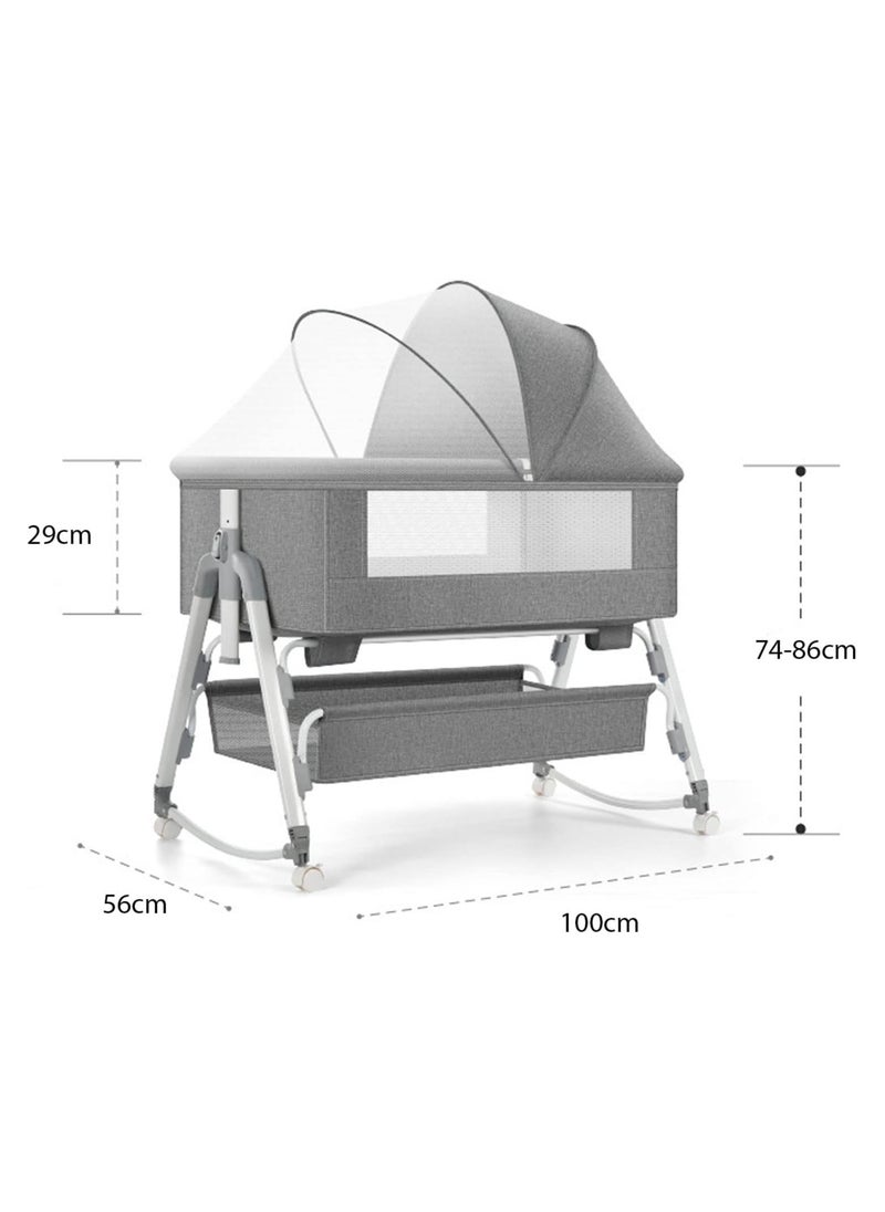 ORiTi - Baby Bassinet bed With Large Storage Basket, Side Mesh Portable Infant Travel Crib,Adjustable Height Soft Mattress with Swivel Wheels mosquito net - Image 1