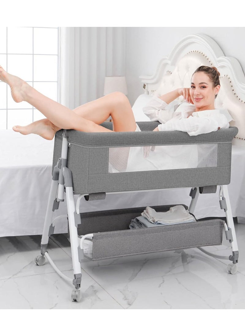 ORiTi - Baby Bassinet bed With Large Storage Basket, Side Mesh Portable Infant Travel Crib,Adjustable Height Soft Mattress with Swivel Wheels mosquito net - Image 1