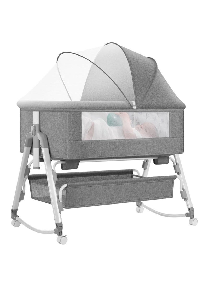 ORiTi - Baby Bassinet bed With Large Storage Basket, Side Mesh Portable Infant Travel Crib,Adjustable Height Soft Mattress with Swivel Wheels mosquito net - Image 1