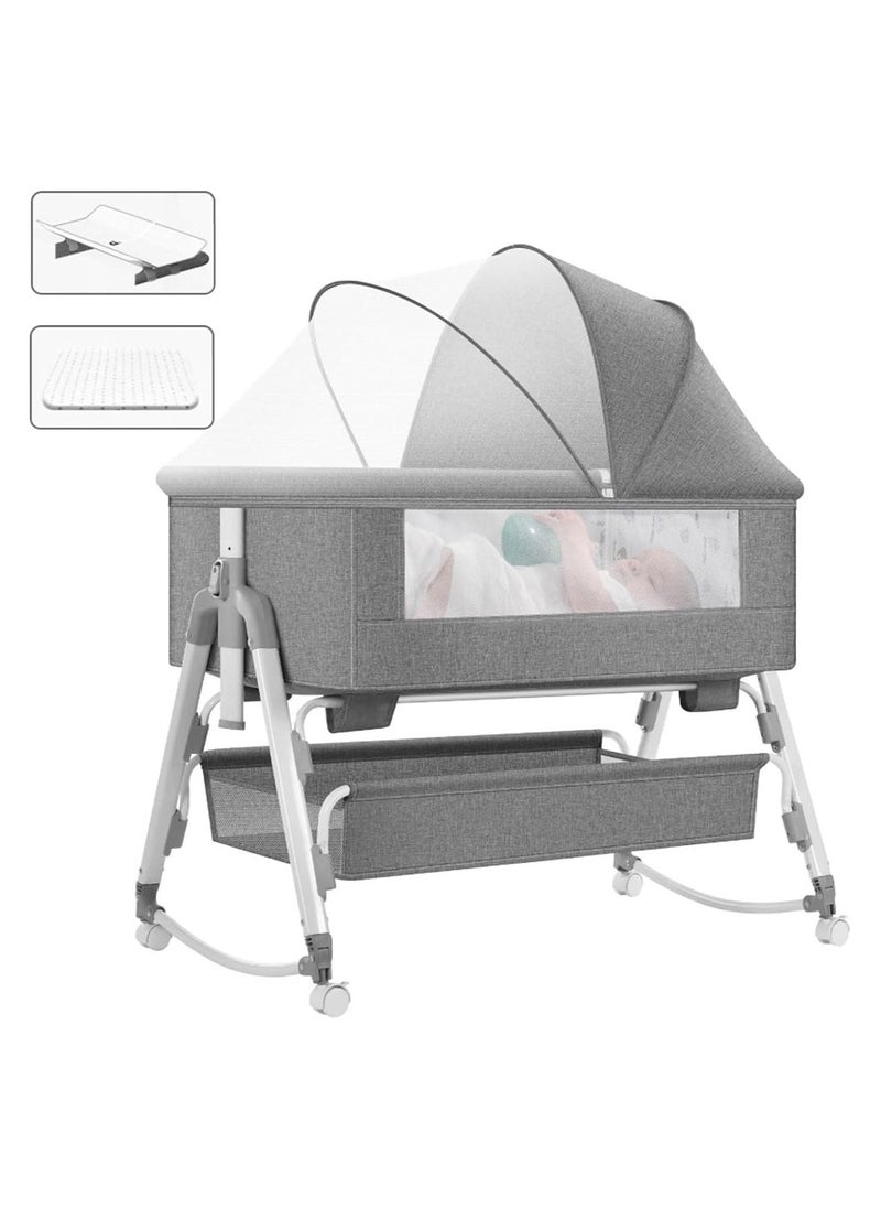 ORiTi - Baby Bassinet bed With Large Storage Basket, Side Mesh Portable Infant Travel Crib,Adjustable Height Soft Mattress with Swivel Wheels mosquito net - Image 1
