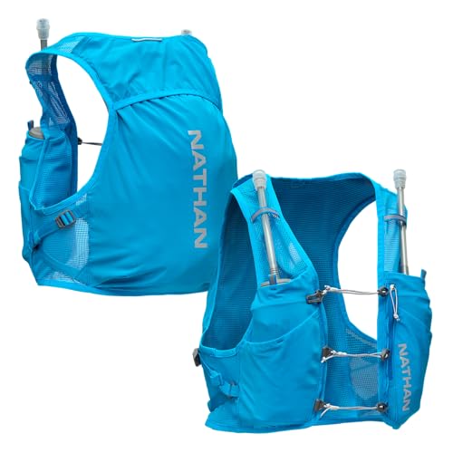 Nathan Unisex Hydration Vest Lightweight QuickFit Size Adjustment Details Includes Two 14oz Hydrapak Flasks 4L Storage Six Pockets for Running EssentialsPinnacle Breeze Electric Blue LXL - Image 1