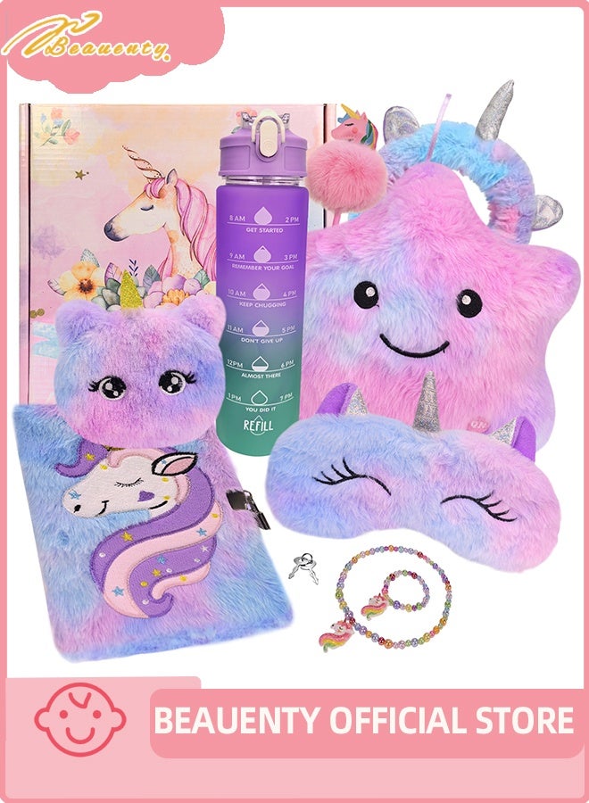 بيوينتي هدايا يونيكورن للبنات عمر 6-8 ، مجموعة ألعاب يونيكورن للأطفال مع ضوء الوسادة النجمية يوميات الرأس قناع عيد الميلاد هدايا عيد ميلاد للبنات الصغار عمر 4 5 6 7 8 9 10 - Image 1