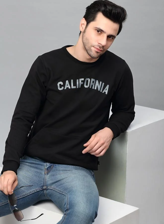 Take Two Men Black Printed Fleece Sweatshirt