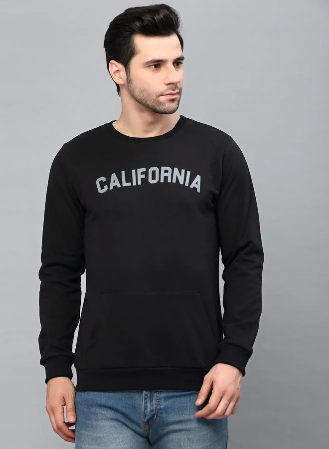 Take Two Men Black Printed Fleece Sweatshirt