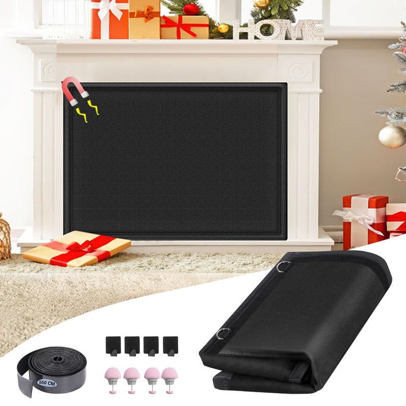 CADARA CADARA Fireplace Blocker Blanket Stops Heat Loss Magnetic Fireplace Draft Stopper Indoor Fire Place Draft Cover with Hook and Loop Tapes Cold Air Blocker Save Energy Black 33 W x 29 H 