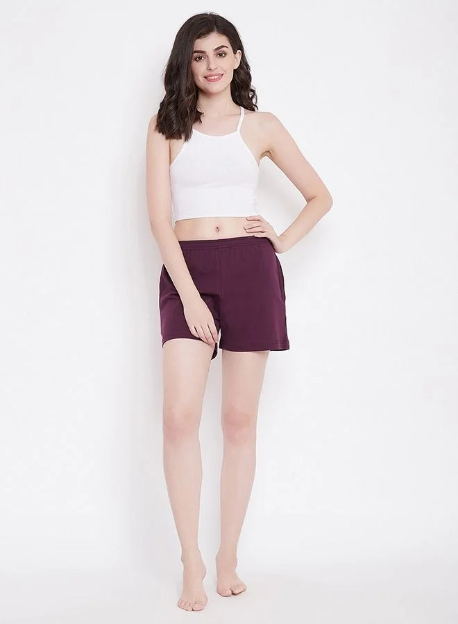 كلوفيا Clovia Chic Basic Plain Shorts In Purple - 100% Cotton