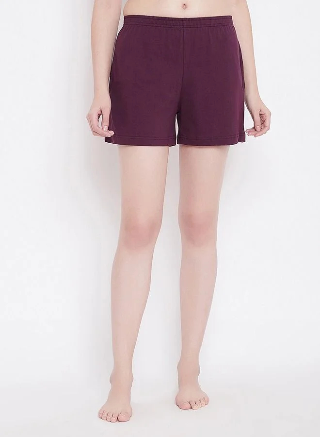 كلوفيا Clovia Chic Basic Plain Shorts In Purple - 100% Cotton