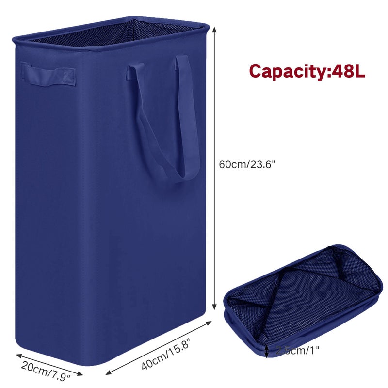 efluky Slim Laundry Basket, Narrow Laundry Hamper with Handles, Collapsible Dirty Clothes Hamper, Tall Laundry Bin for Laundry Room, Dorm and Bedroom, 12.7 Gallons(48L) Blue - Image 2
