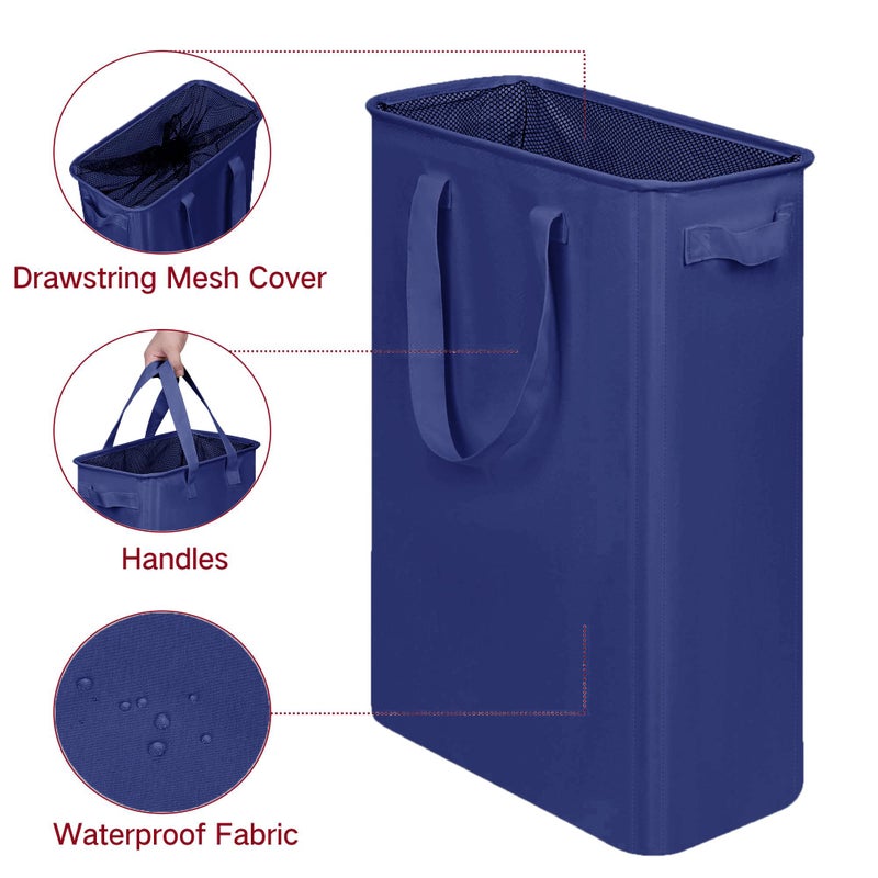 efluky Slim Laundry Basket, Narrow Laundry Hamper with Handles, Collapsible Dirty Clothes Hamper, Tall Laundry Bin for Laundry Room, Dorm and Bedroom, 12.7 Gallons(48L) Blue - Image 3